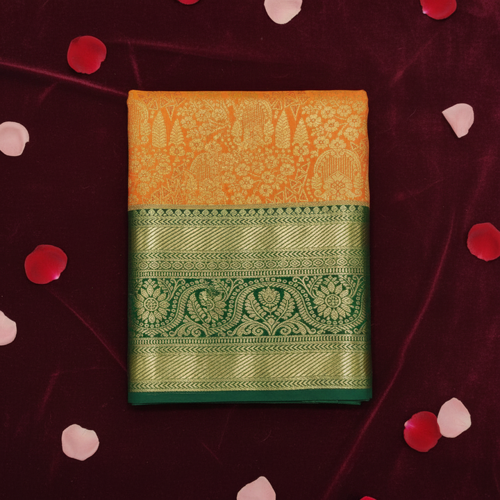 Kuberan Orange & Dark Green Art Silk Pavada
