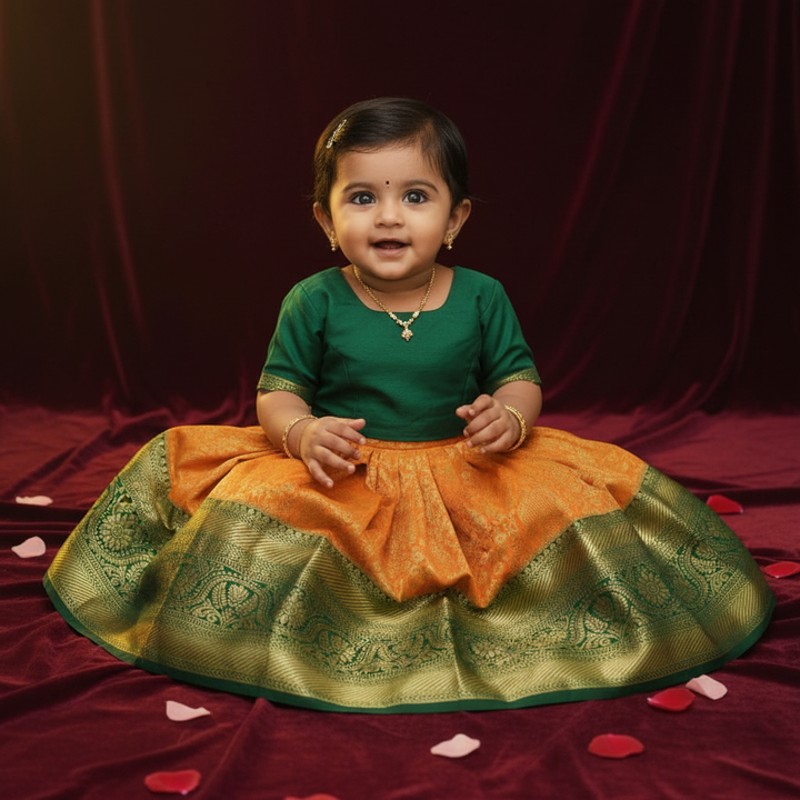 Kuberan Orange & Dark Green Art Silk Pavada
