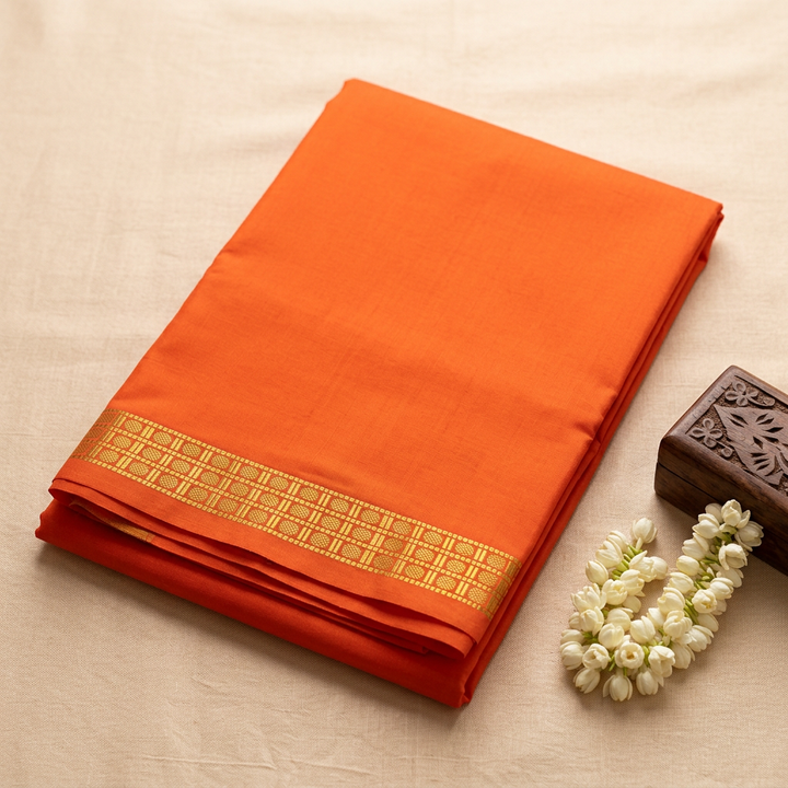 Kuberan Orange Pure Silk Dhothi with Gold-Tone Border
