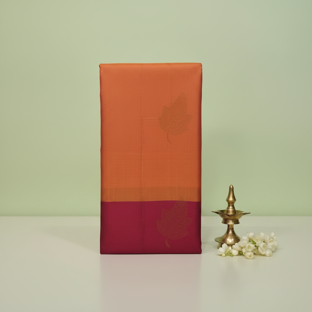 KUBERAN ORANGE WITH PINK PURE SILK SAREE