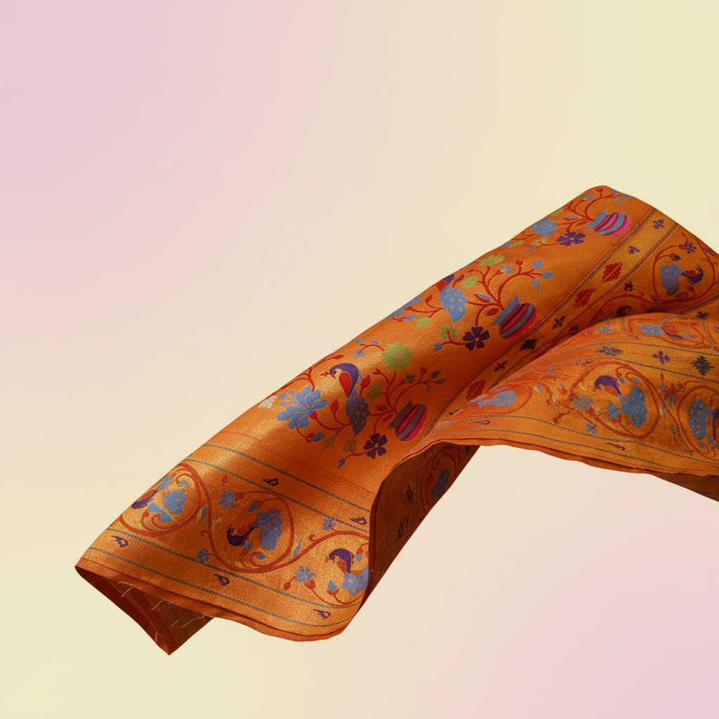 kuberan Turquoise blue Paithani Silk Saree with Orange Peacock Pallu