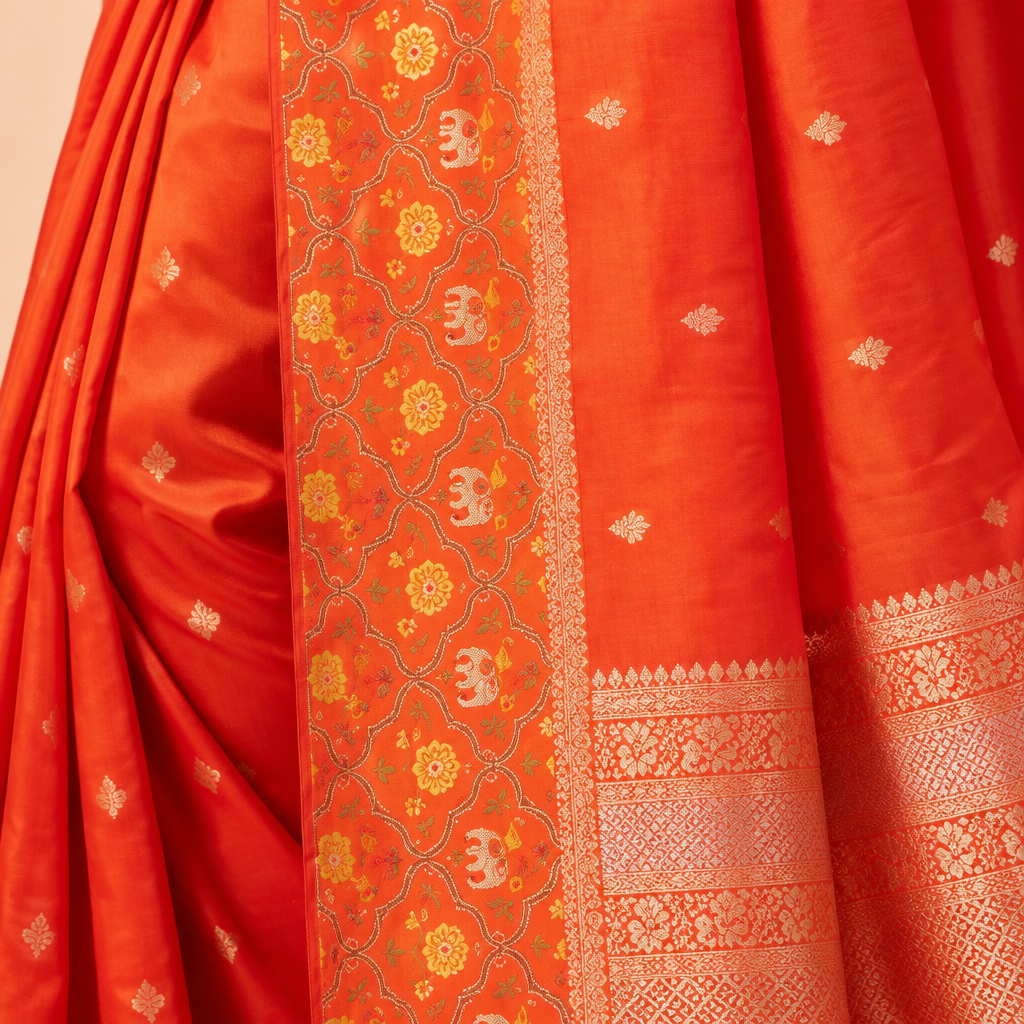 KUBERAN ORANGE PURE MASHRU CHIFFON SAREE