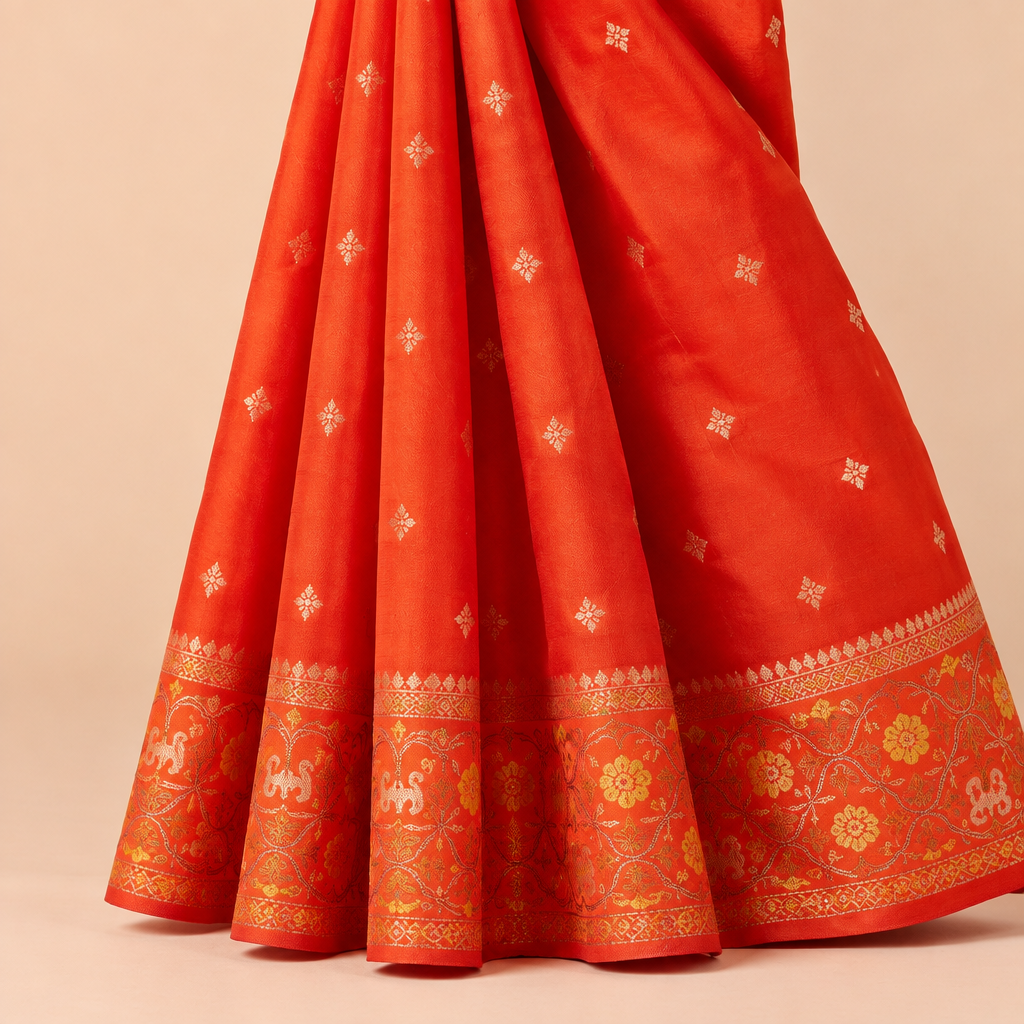 KUBERAN ORANGE PURE MASHRU CHIFFON SAREE