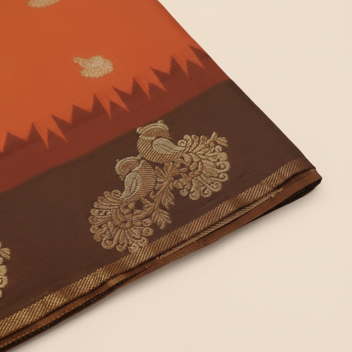 Orange Silk Saree – Border Close-up