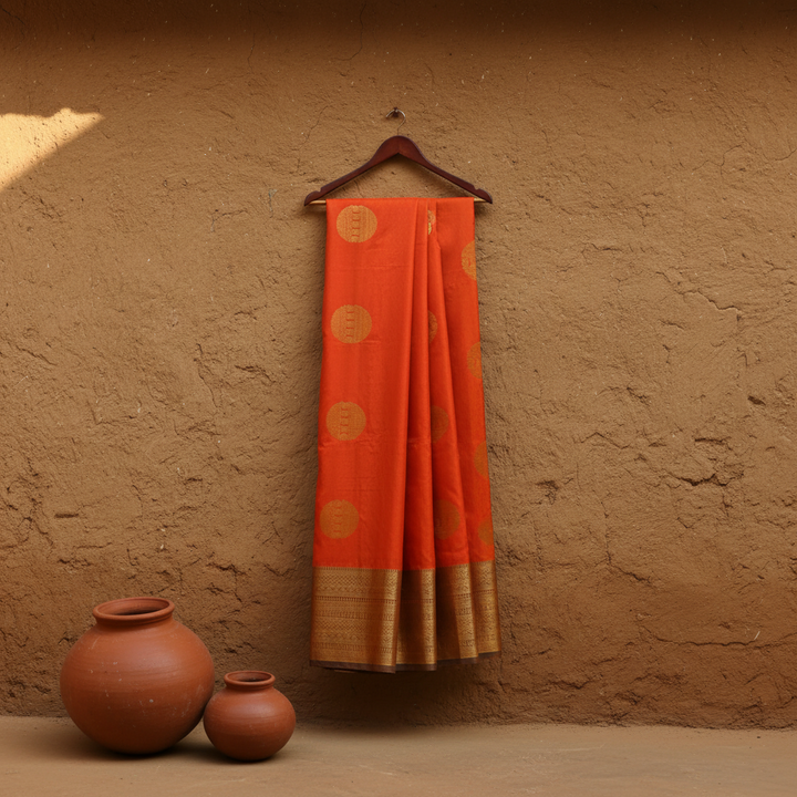 KUBERAN ORANGE SEMI SILK SAREE