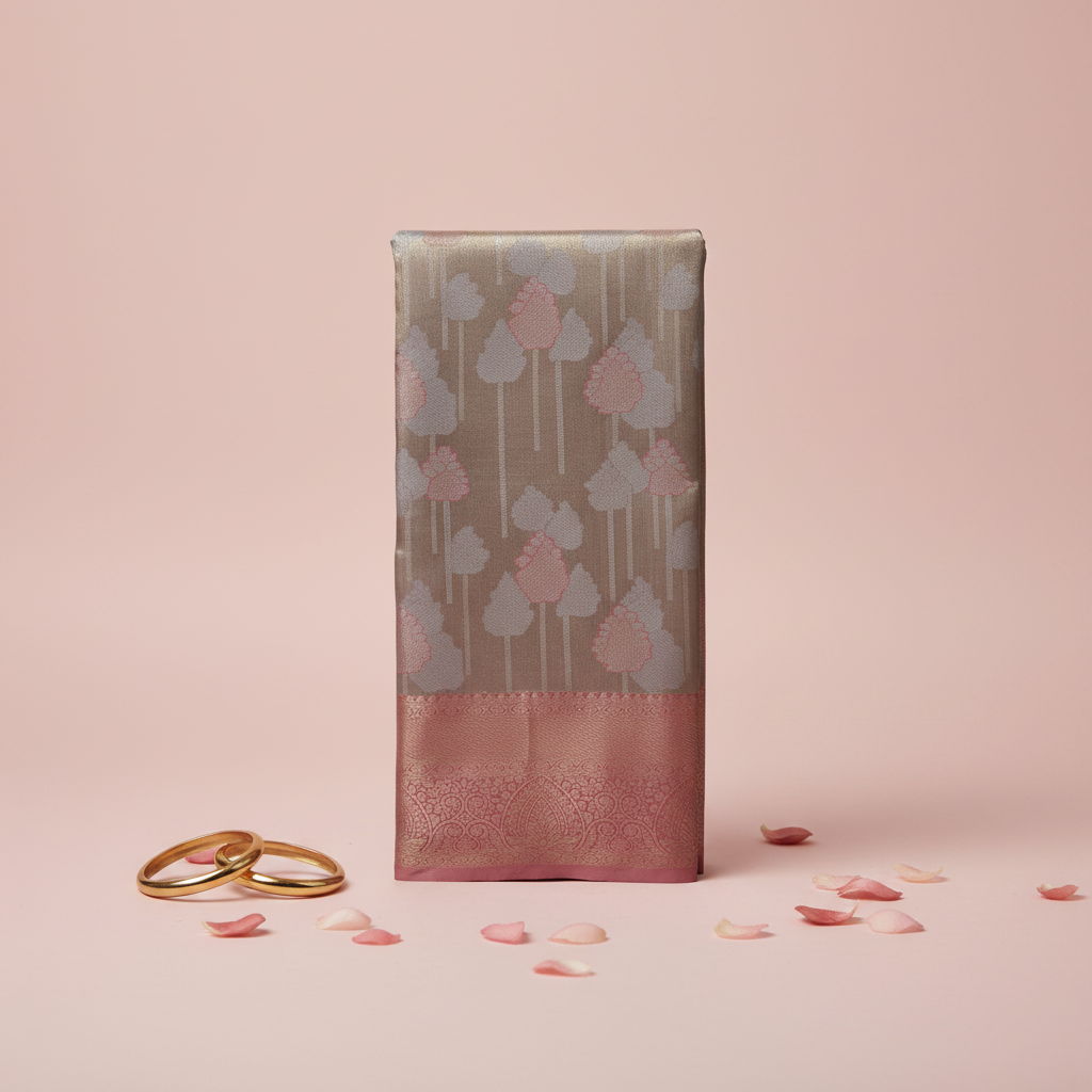 KUBERAN ROSE GOLD BROCADE SEMI SILK SAREE