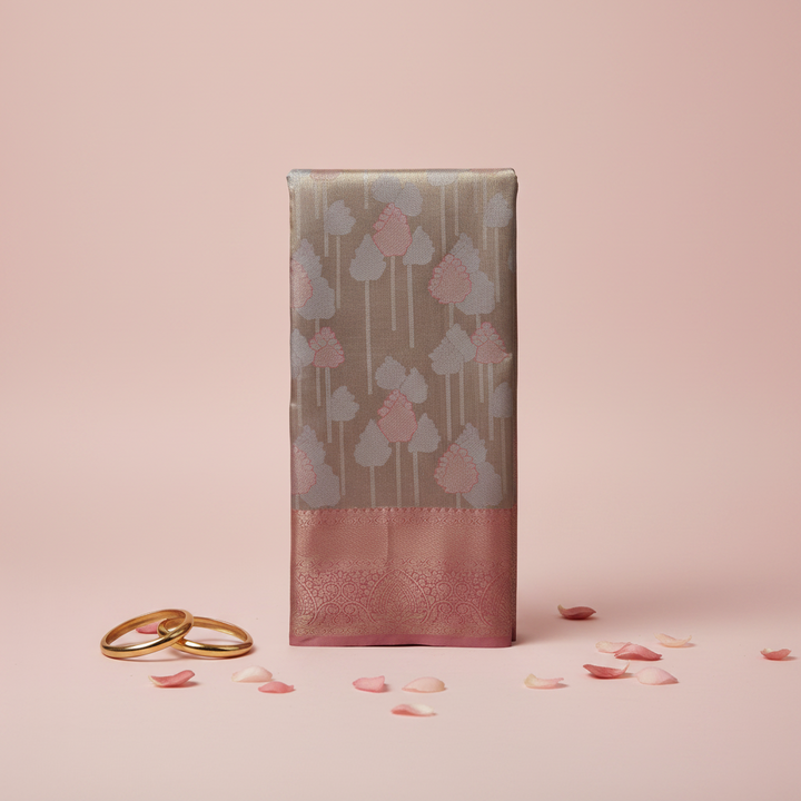 KUBERAN ROSE GOLD BROCADE SEMI SILK SAREE