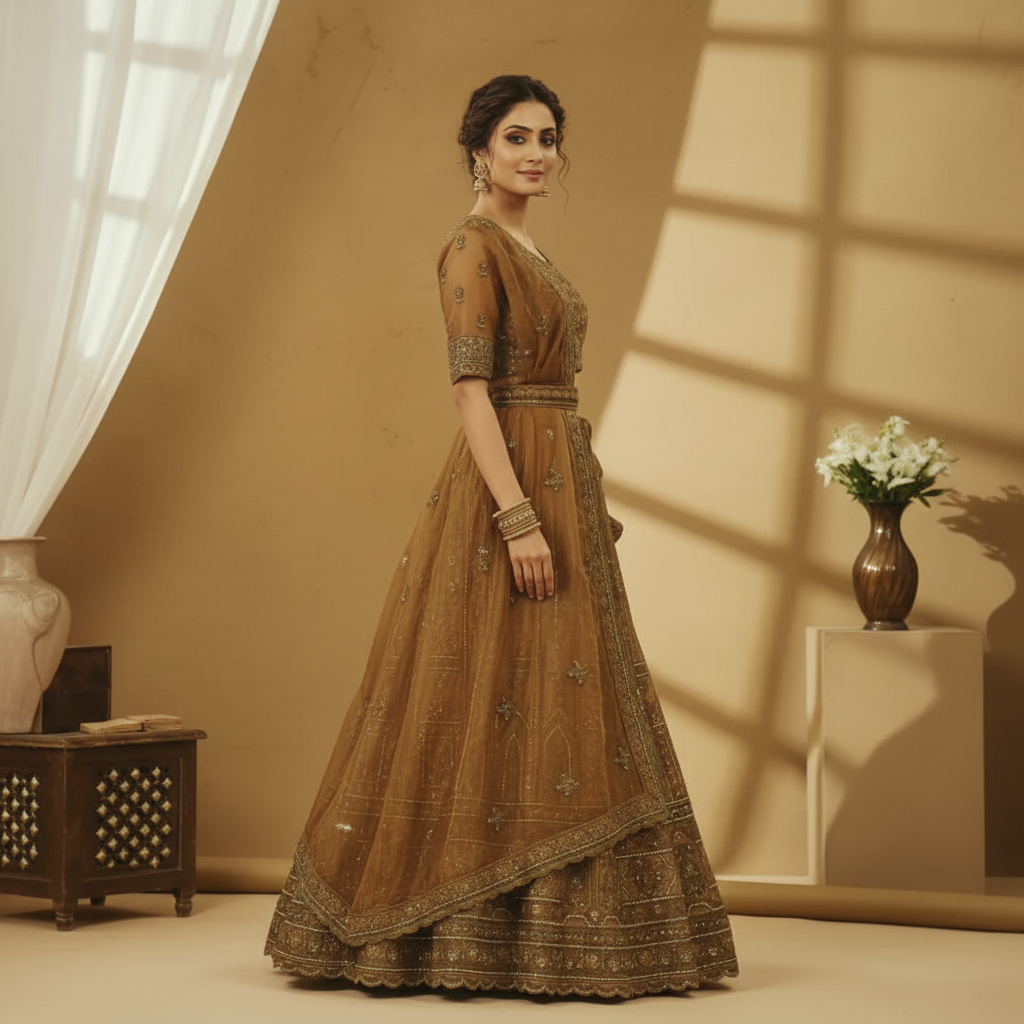 Kuberan Bronze Gold Semi Stitched Lehenga