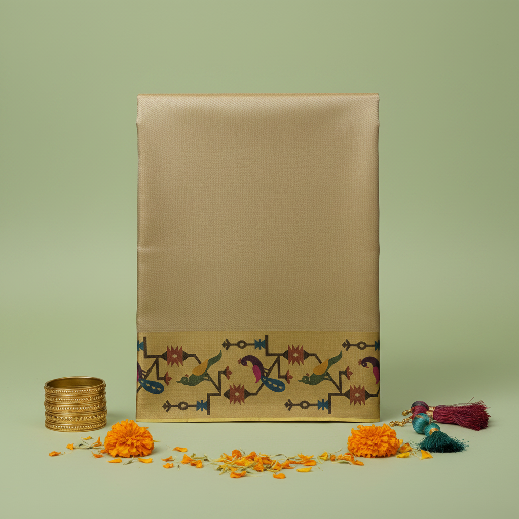 KUBERAN YELLOW GOLDEN TISSUE SEMI SILK SAREE