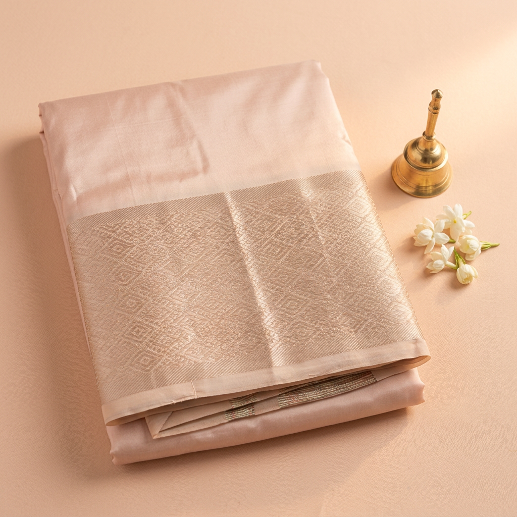 Kuberan Pale Blush Pure Silk Dhoti with Zari Border