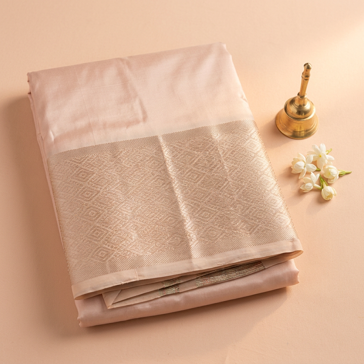 Kuberan Pale Blush Pure Silk Dhoti with Zari Border