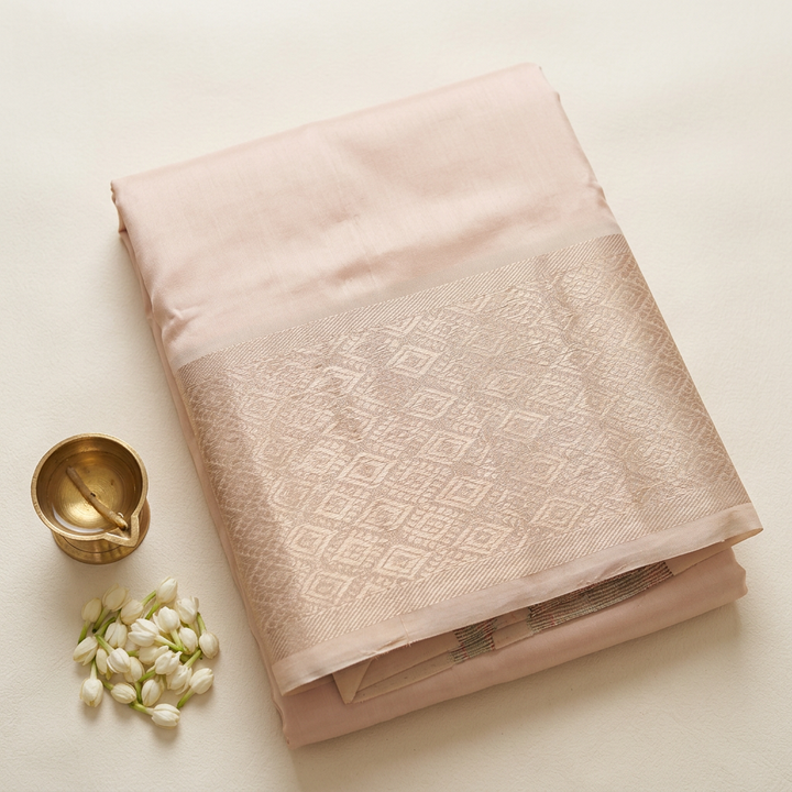 Kuberan Pale Blush Pure Silk Dhoti with Zari Border
