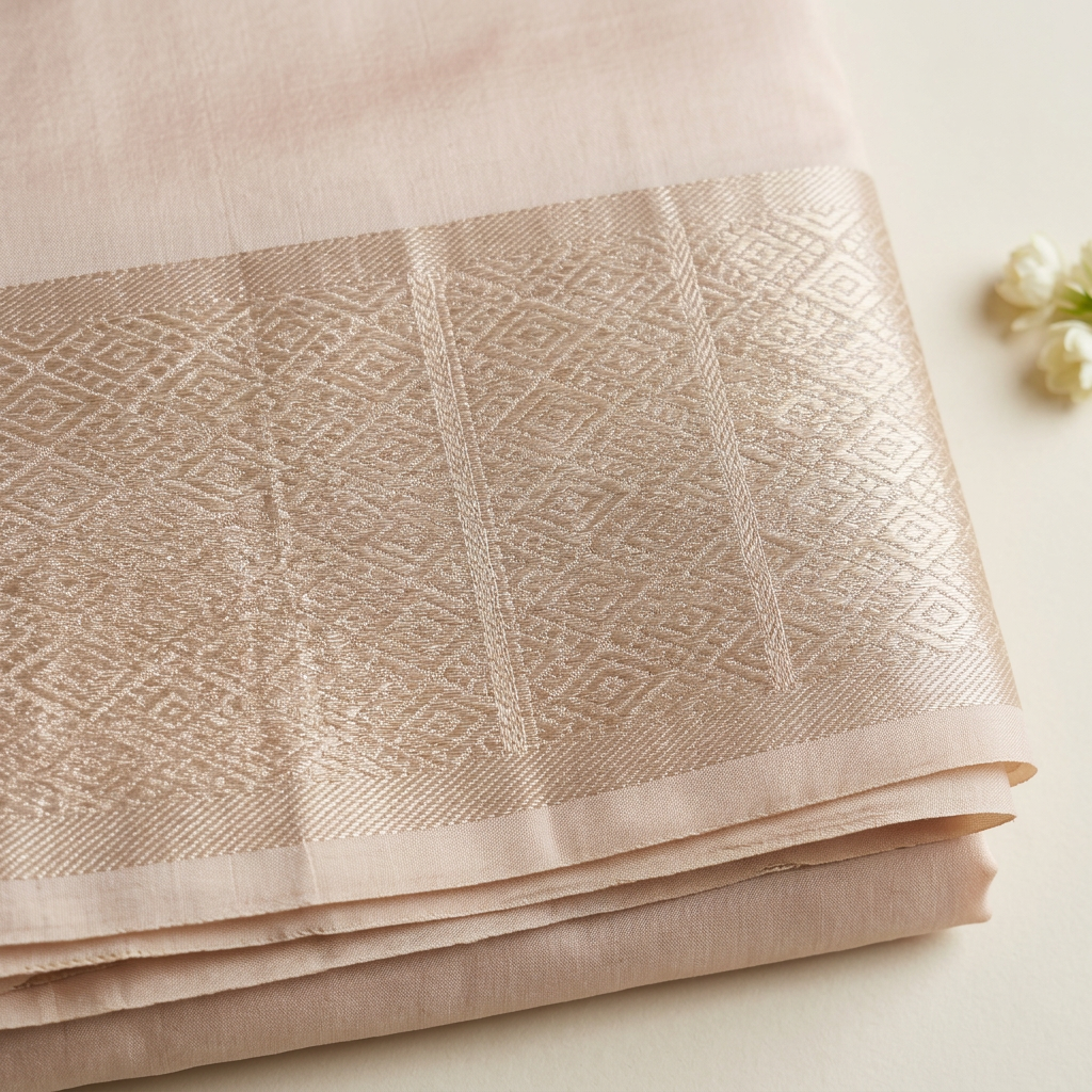 Kuberan Pale Blush Pure Silk Dhoti with Zari Border