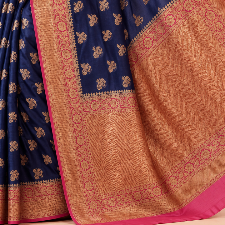 KUBERAN BLUE WITH RED BANARAS GEORGETTE SAREE