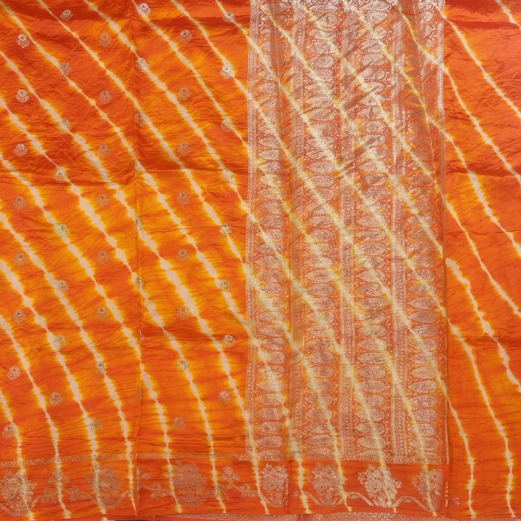 KUBERAN ORANGE LEHERIYA SHIBORI PURE SILK SAREE