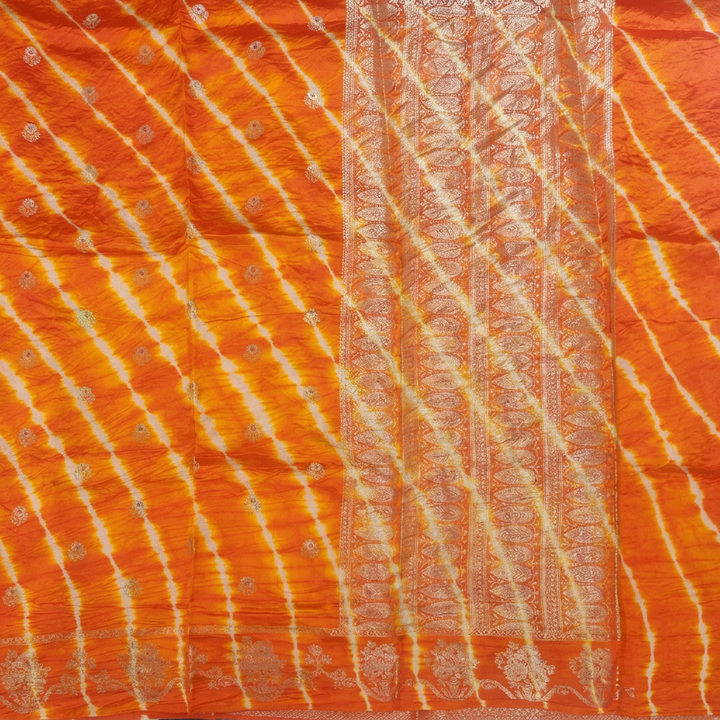 KUBERAN ORANGE LEHERIYA SHIBORI PURE SILK SAREE