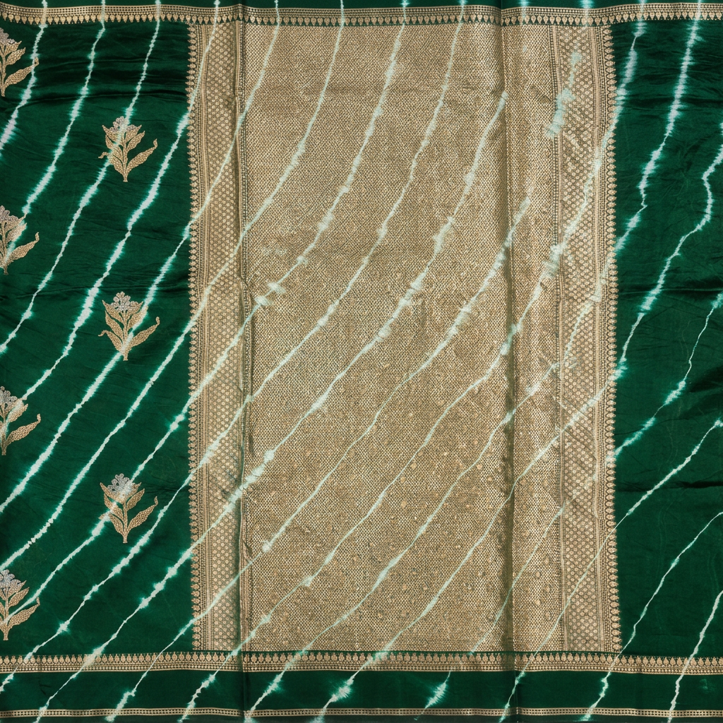 KUBERAN GREEN LEHERIYA SHIBORI PURE SILK SAREE