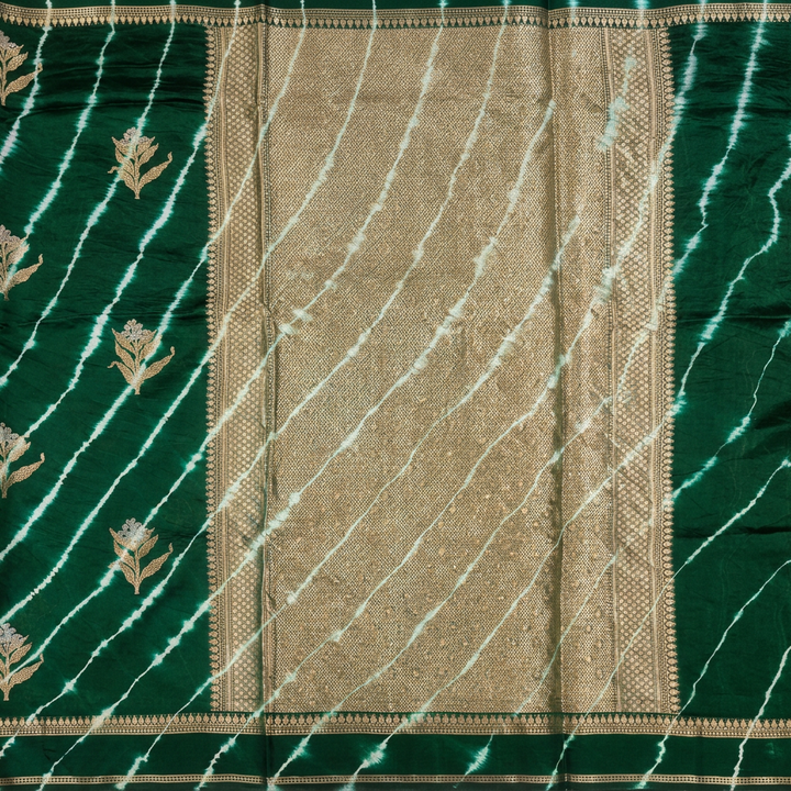 KUBERAN GREEN LEHERIYA SHIBORI PURE SILK SAREE