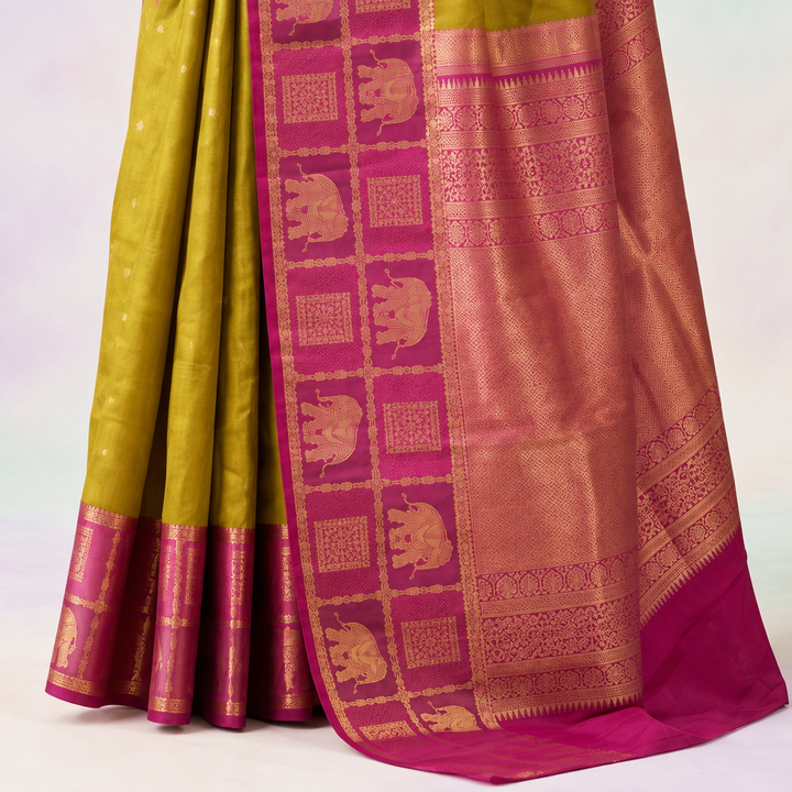 KUBERAN GREEN WITH PINK PURE SILK SAREE