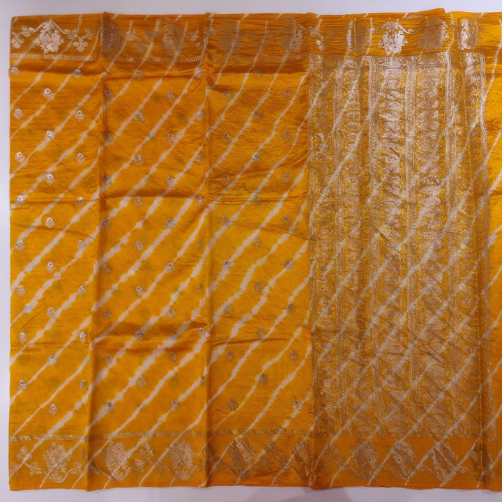 Kuberan Yellow Leheriya Shibori Pure Silk Saree