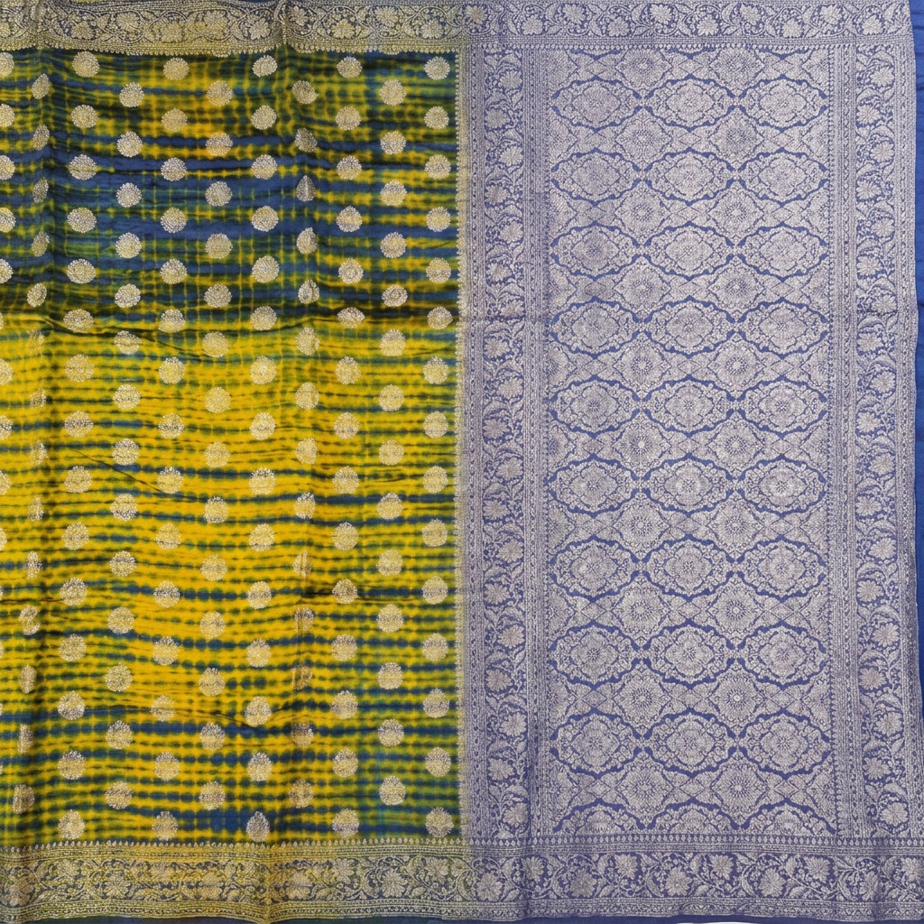 Kuberan Yellow with Blue Shibori Pure Silk Saree