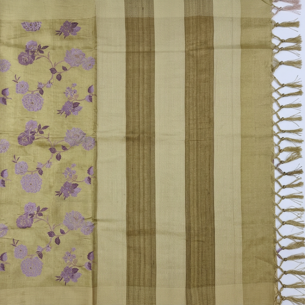 Kuberan Pale Green Floral Pure Banarasi Silk Saree