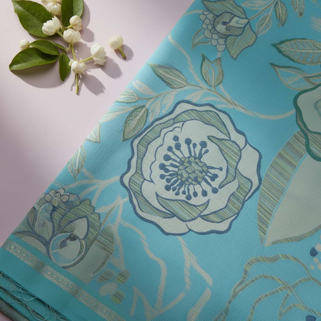 Pallu section with jasmine flowers