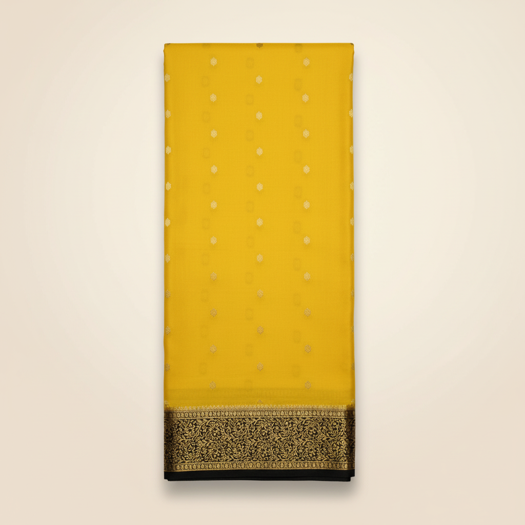 KUBERAN YELLOW PURE CREPE SAREE