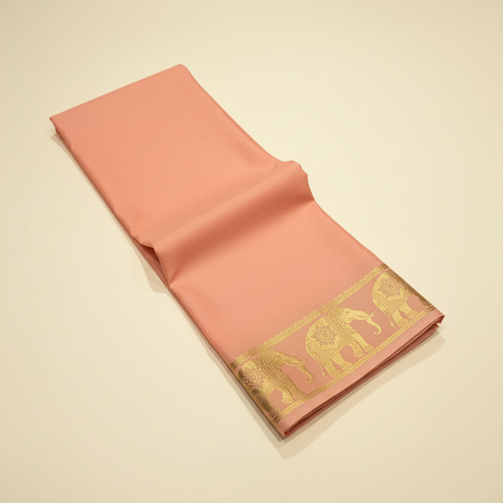 KUBERAN PEACH AIRAVAT BORDER PURE CREPE SAREE