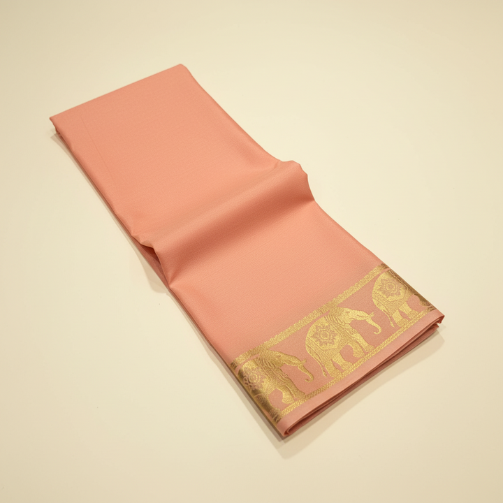 KUBERAN PEACH AIRAVAT BORDER PURE CREPE SAREE