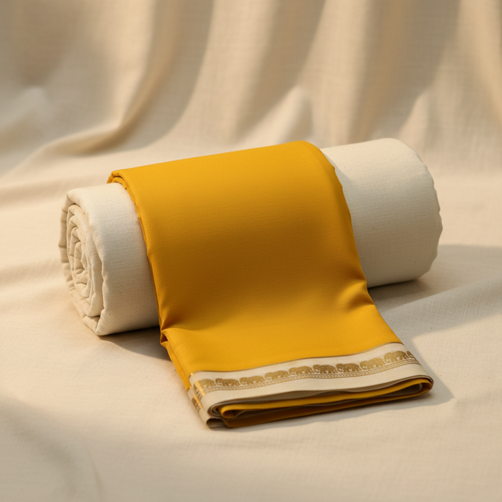 KUBERAN YELLOW AIRAVAT BORDER PURE CREPE SAREE