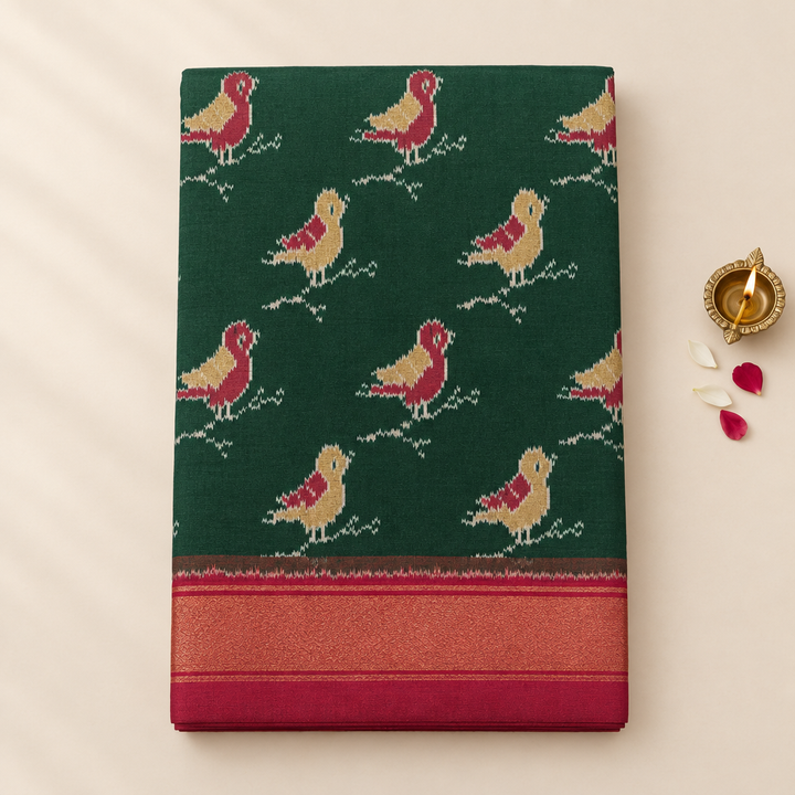 KUBERAN DARK GREEN POCHAMPALLY SILK SAREE