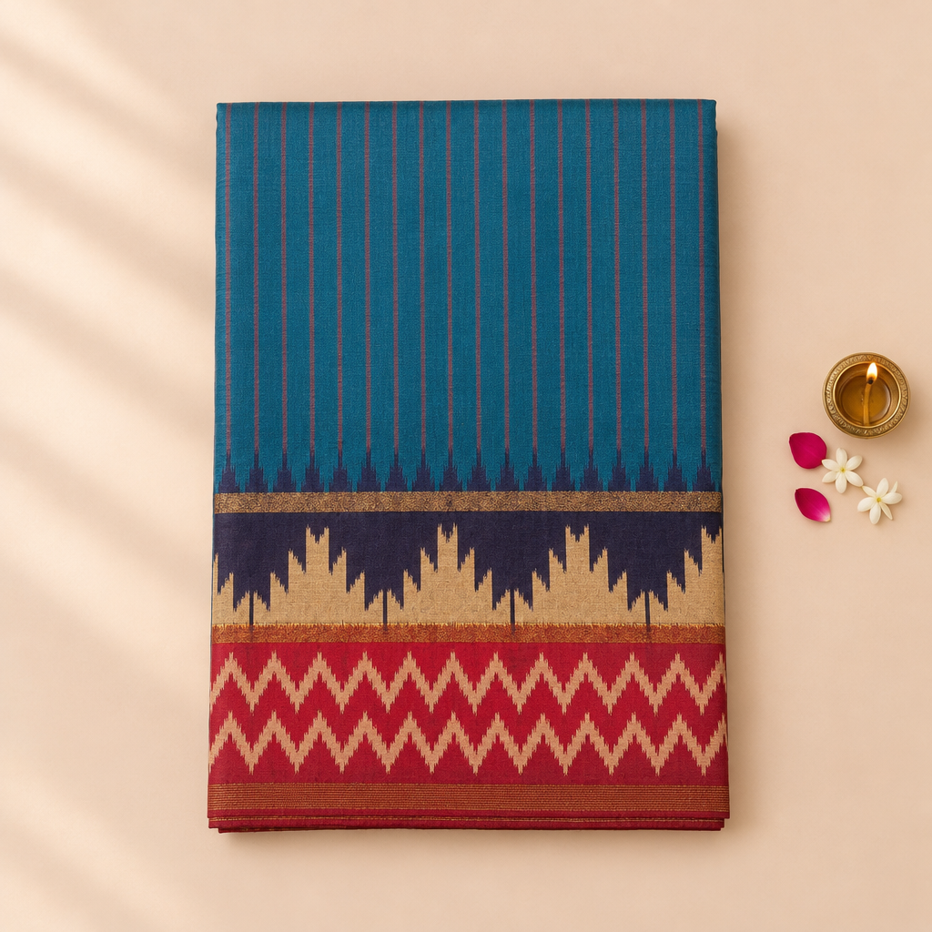 KUBERAN BLUE WITH PINK POCHAMPALLY SILK SAREE