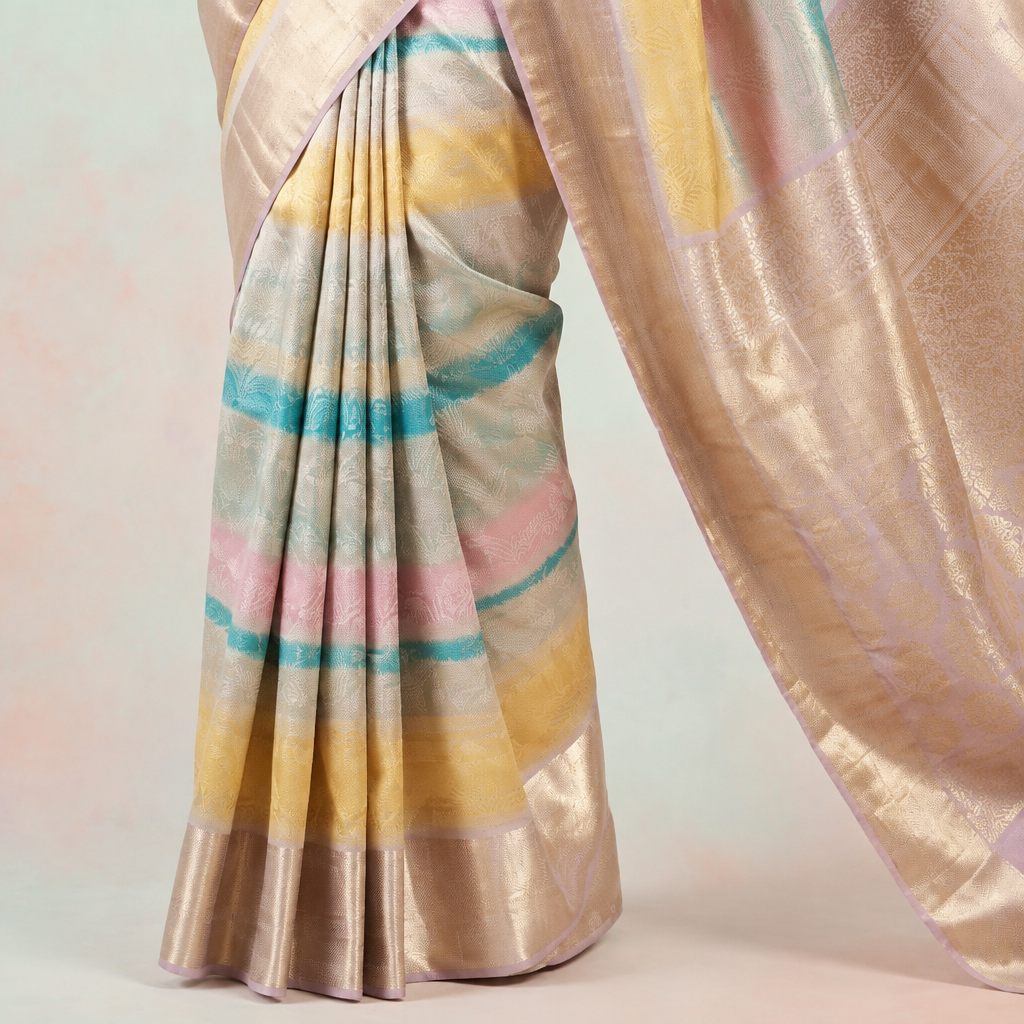 Pastel saree pleat-detail preview