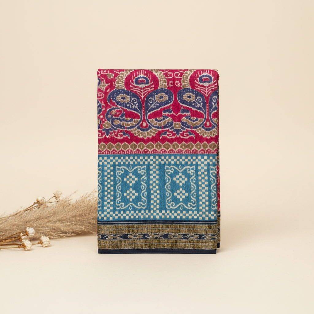 KUBERAN PINK PASHMINA FANCY IKKAT PRINT SAREE