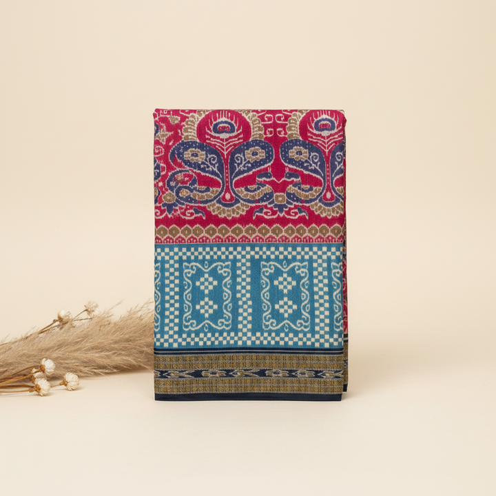 KUBERAN PINK PASHMINA FANCY IKKAT PRINT SAREE