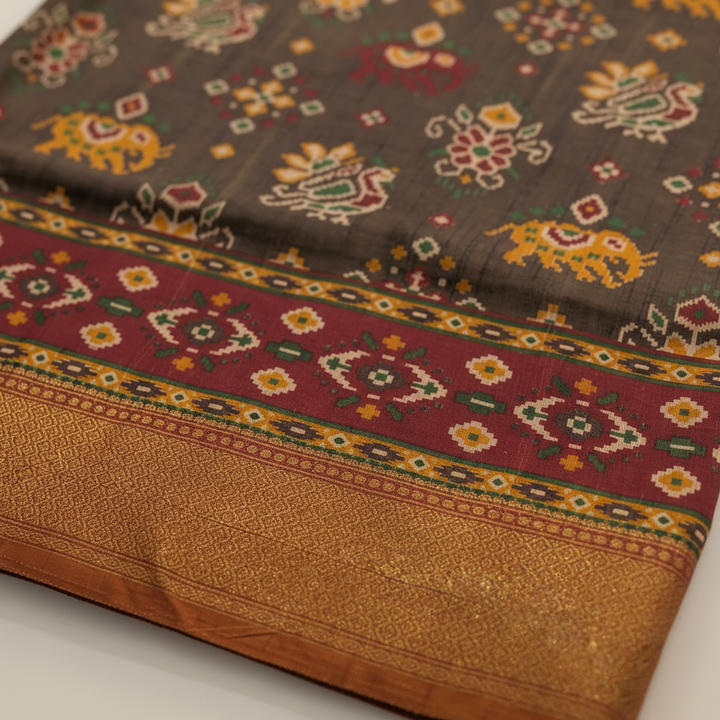 KUBERAN GREY SEMI POCHAMPALLY SILK SAREE