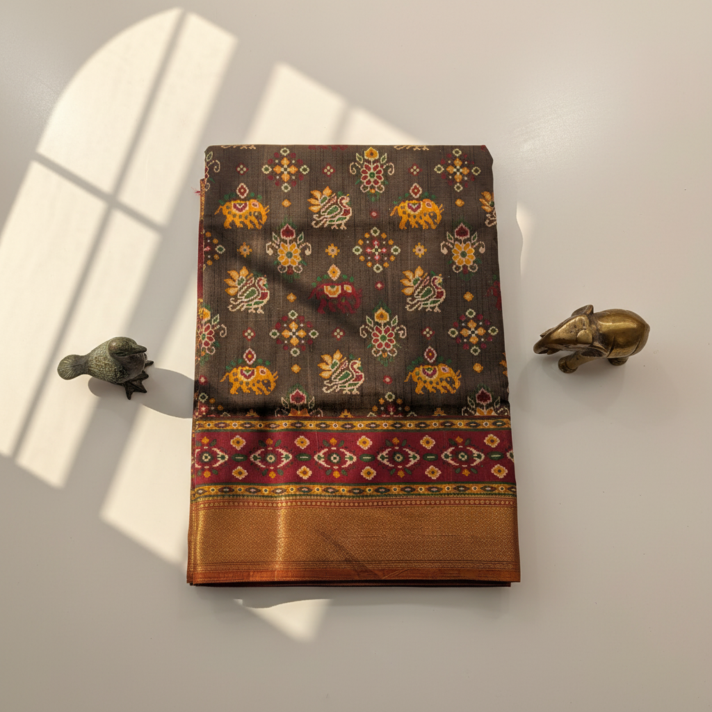 KUBERAN GREY SEMI POCHAMPALLY SILK SAREE