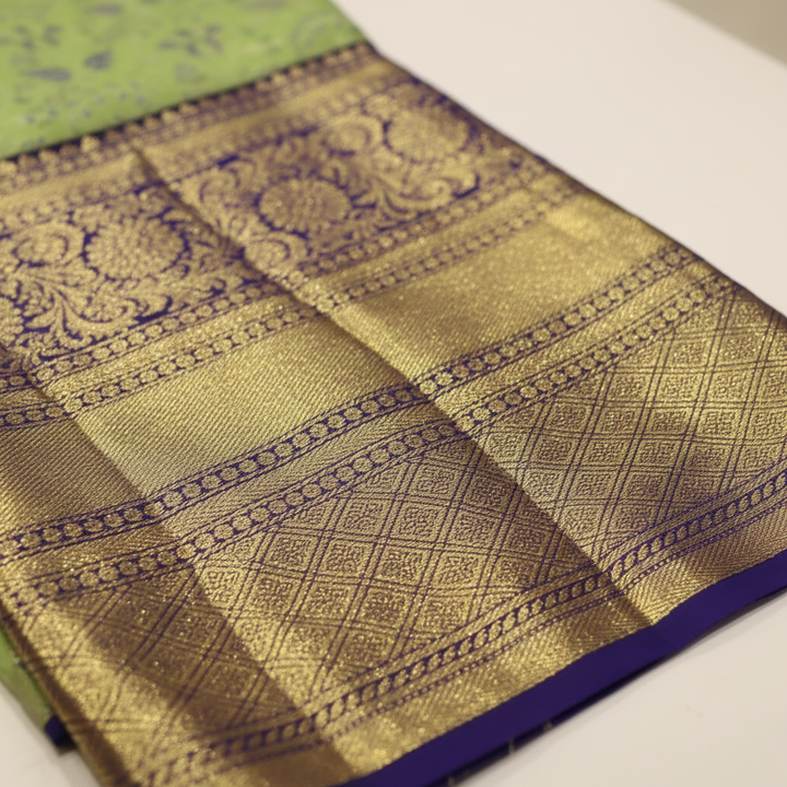 Kuberan Light Green With Blue Border Pure silk Pavada