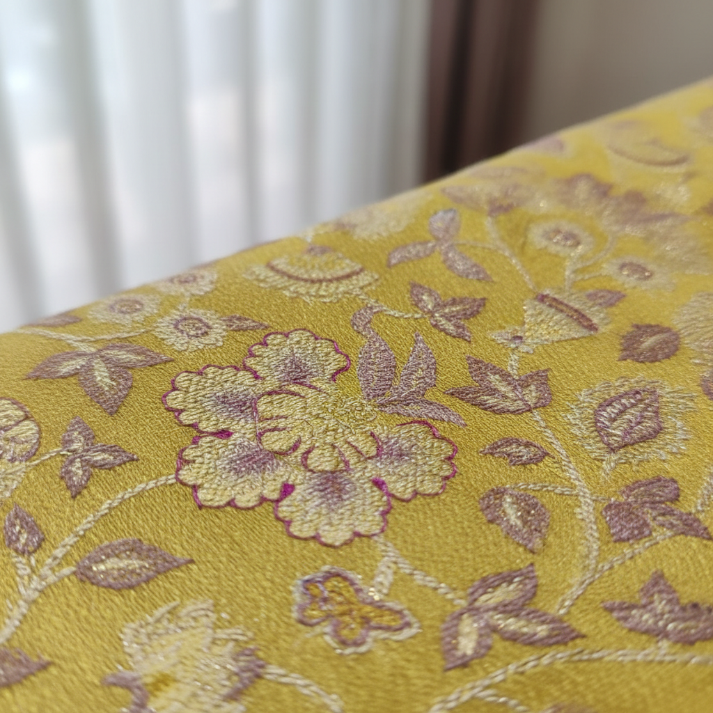 Kuberan Yellow with Pink Purple Gold Border Pavada