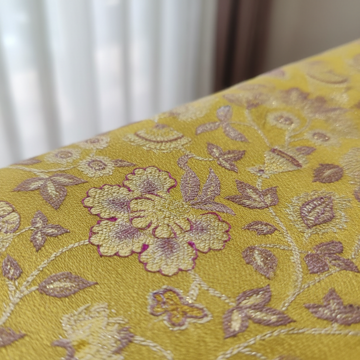 Kuberan Yellow with Pink Purple Gold Border Pavada