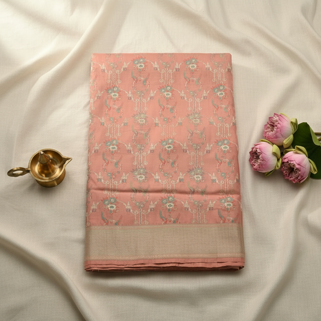 KUBERAN PEACH PURE BANARASI SILK SAREE
