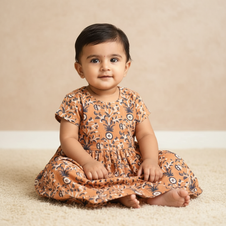 KUBERAN Orange FLORAL PRINT FROCK