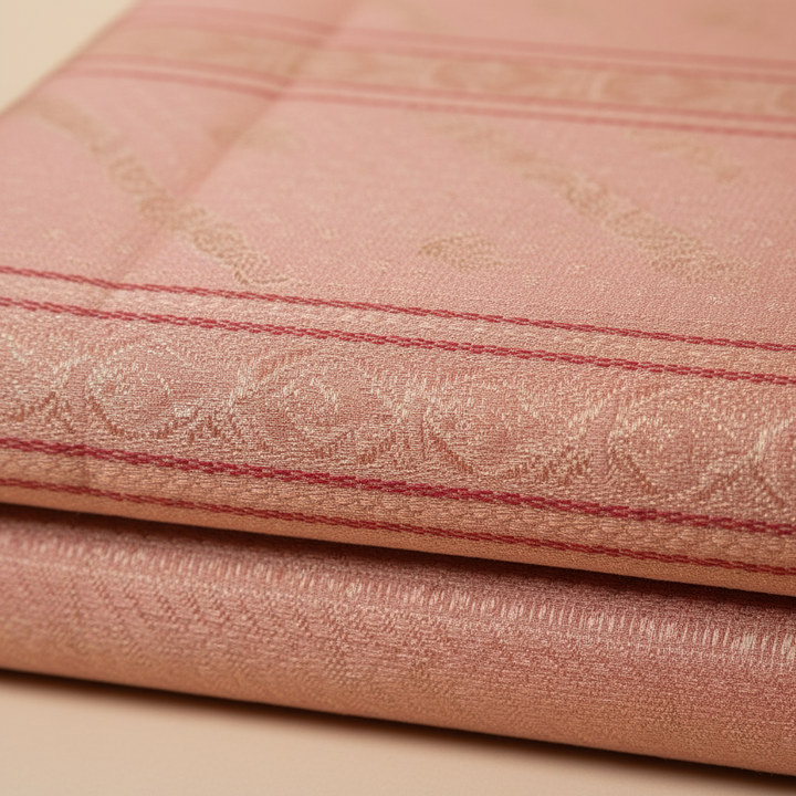 KUBERAN PEACH WITH RED PURE KANCHIPURAM SILK SAREE