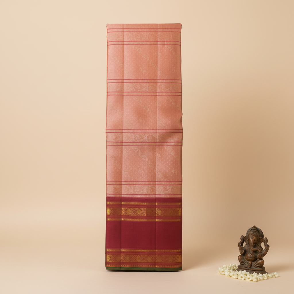 KUBERAN PEACH WITH RED PURE KANCHIPURAM SILK SAREE