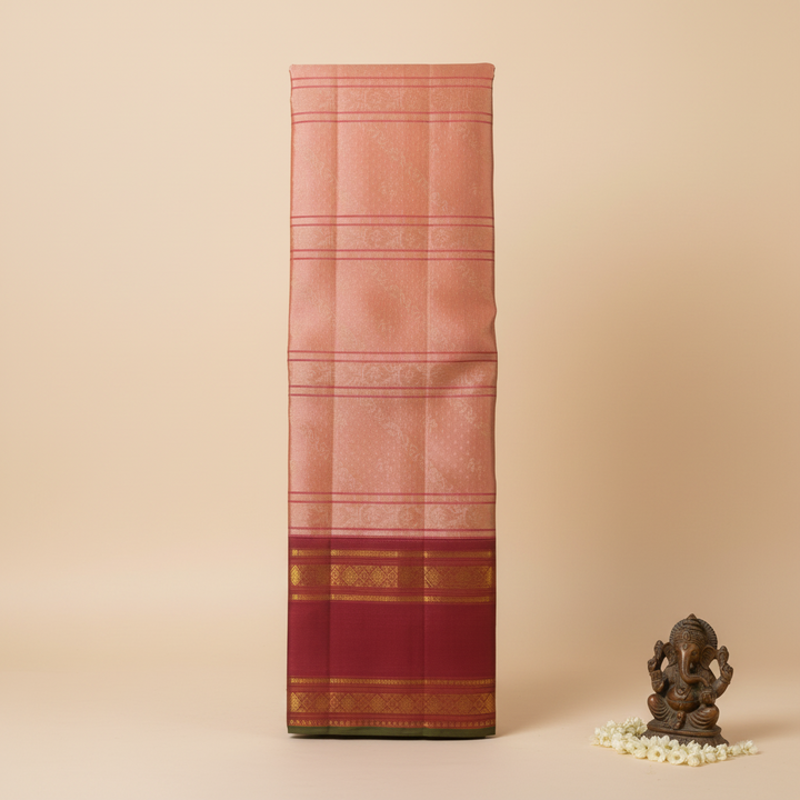 KUBERAN PEACH WITH RED PURE KANCHIPURAM SILK SAREE