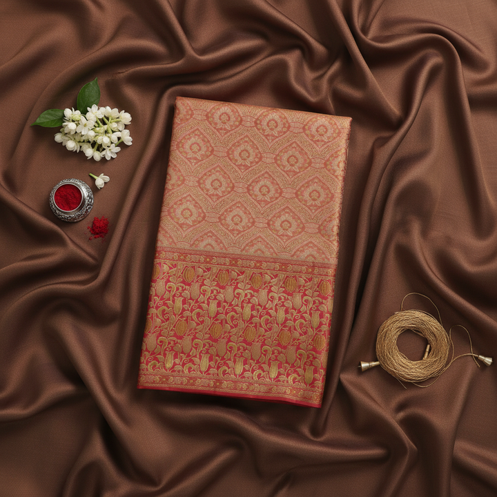 kuberan Peach Kanchipuram Silk Saree