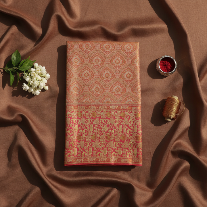 kuberan Peach Kanchipuram Silk Saree