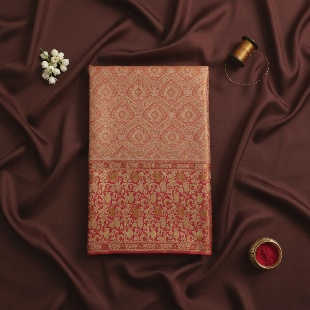 kuberan Peach Kanchipuram Silk Saree