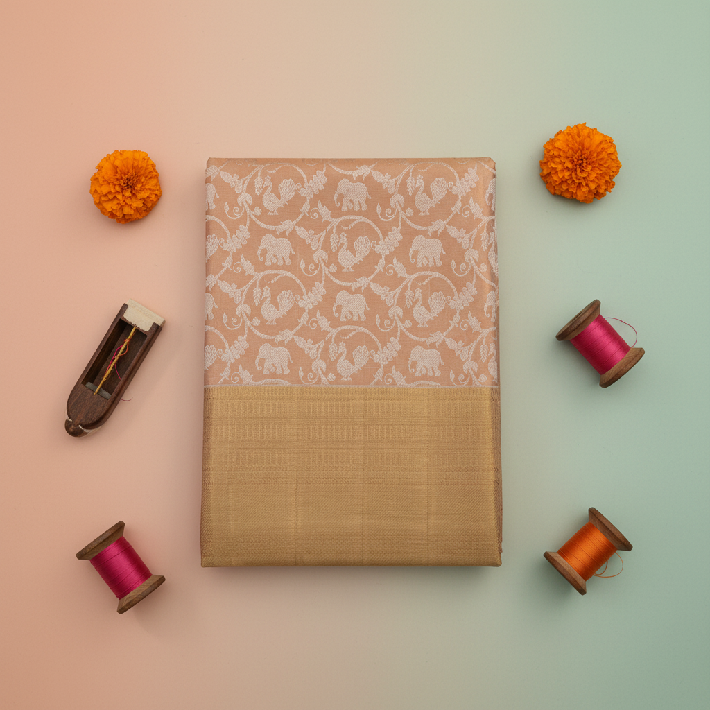 kuberan Peach Kanchipuram Silk Saree